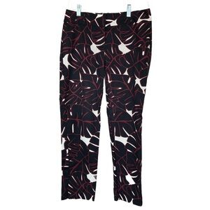 Ann Taylor Black Maroon Cream Leaf-Print Curvy Cotton Ankle Pants Trousers EUC